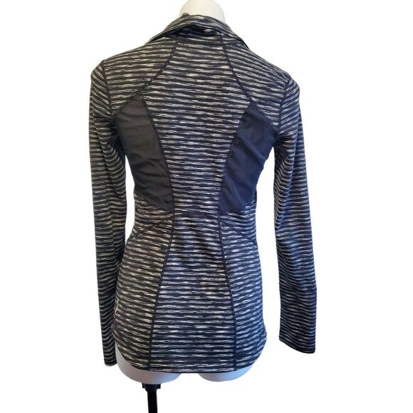 Zella Women Black White Striped Mesh Vented Breathable Athleisure ZipUp Jacket S - Picture 5 of 14